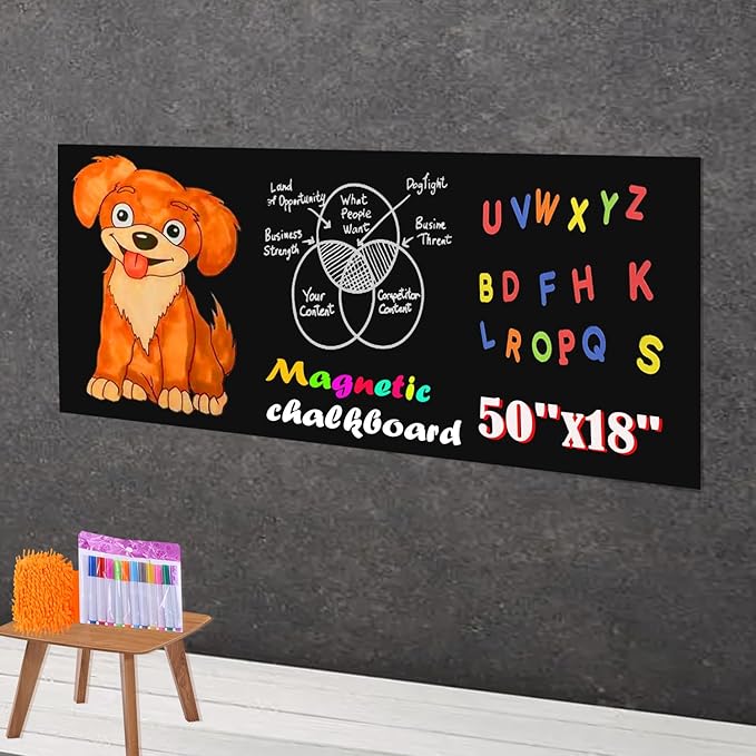 Magnetic Chalkboard Contact Paper 50"x18" Self Adhesive Magnet Wall Board by lacqwo