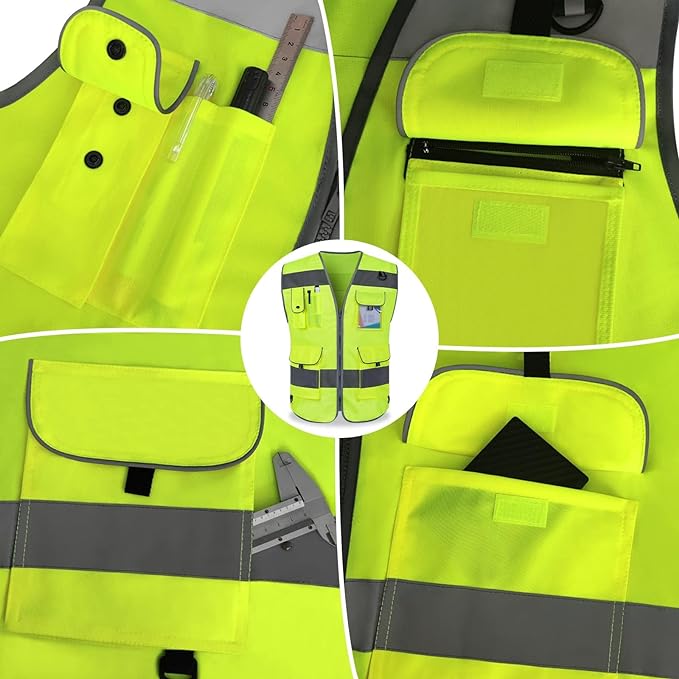 TCCFCCT Safety Vest for Men Women 9 Pockets High Visibility Vest for Safety - Image 4