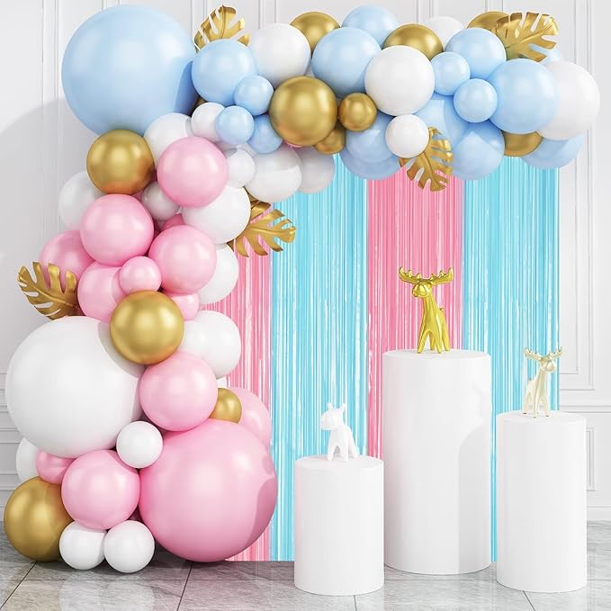 3 Pack 3.3 x 8.2 ft Pastel Blue and Pink Foil Fringe Backdrop Curtains - Image 5