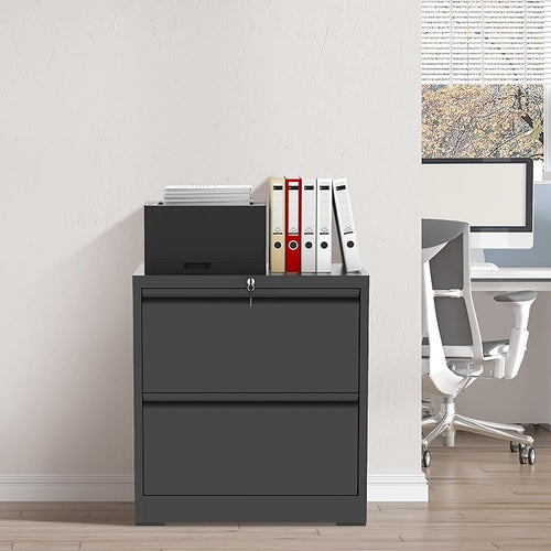 2 Drawer File Cabinet with Lock, Heavy Duty Steel Horizontal Locking Storage - Image 2