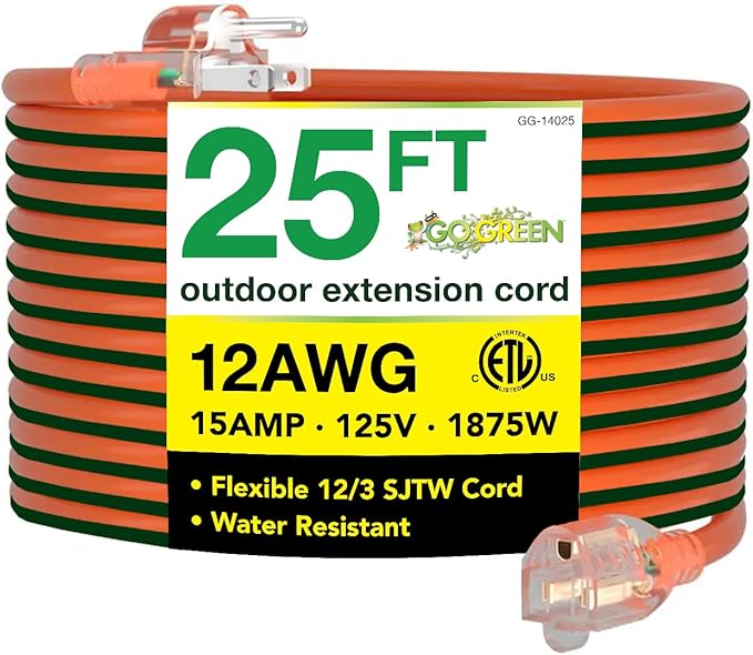 Go Green Power Inc. 12/3 SJTW Outdoor Extension Cord, Lighted End, 25 ft by PowerByGoGreen