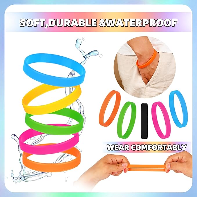 100 Pieces Colored Silicone Wristbands Bulk Rubber Bracelets, Plain Rubber - Image 4
