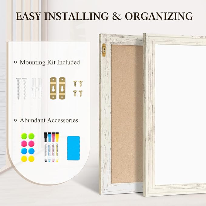 4 THOUGHT Dry Erase Board, 18 x 24 in Magnetic Whiteboard White Vintage Wood - Image 5