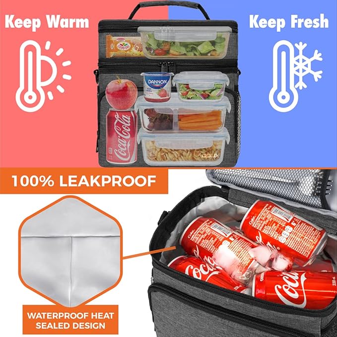 opux Insulated Lunch Bag for Men Women, Large Dual Compartment Cooler Bag - Image 4
