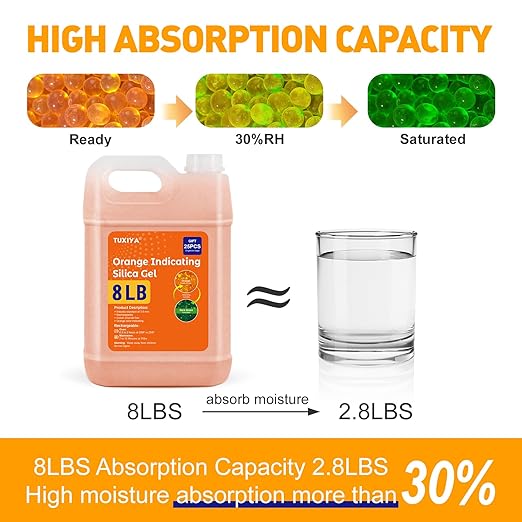 8 LBS Orange Indicating Silica Gel Desiccant Beads, Rechargeable Silica Gel - Image 4