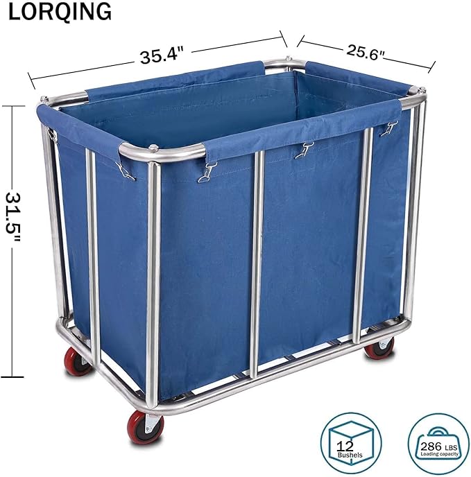 Laundry Cart Commercial/Home, 12 Bushels Heavy Duty Large Stainless Steel - Image 2