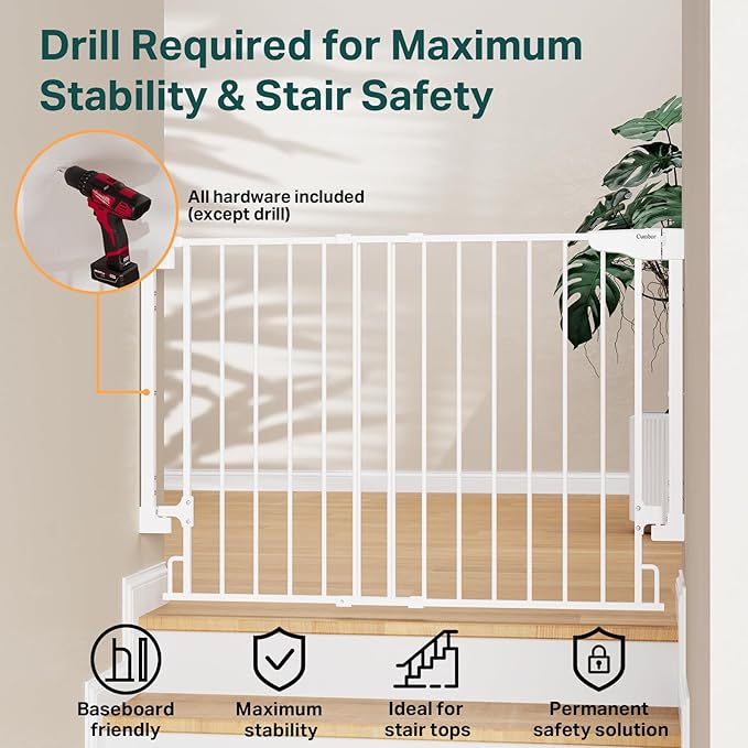 Cumbor 29.2–43" Baby Gate for Stairs, Wall-Mounted, Expandable No Bottom Bar - Image 5