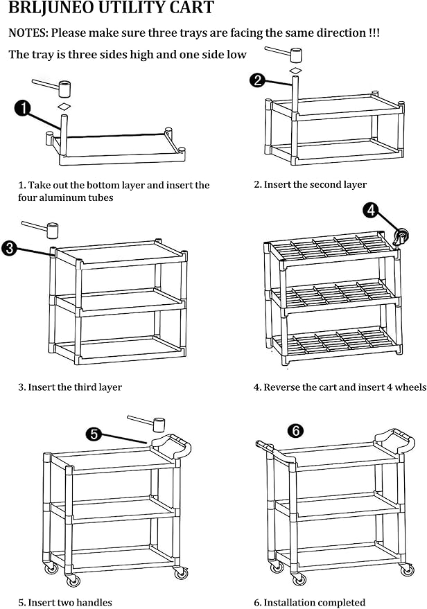 Plastic Utility Carts with Wheels, 3-Tier Large Size Restaurant Food Cart - Image 7