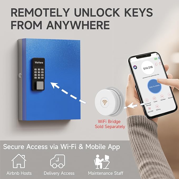 WeHere 32 Key Lock Box Wall Mount, APP Bluetooth/OTP/Wi-Fi/Fixed Code/Key Unlock - Image 5