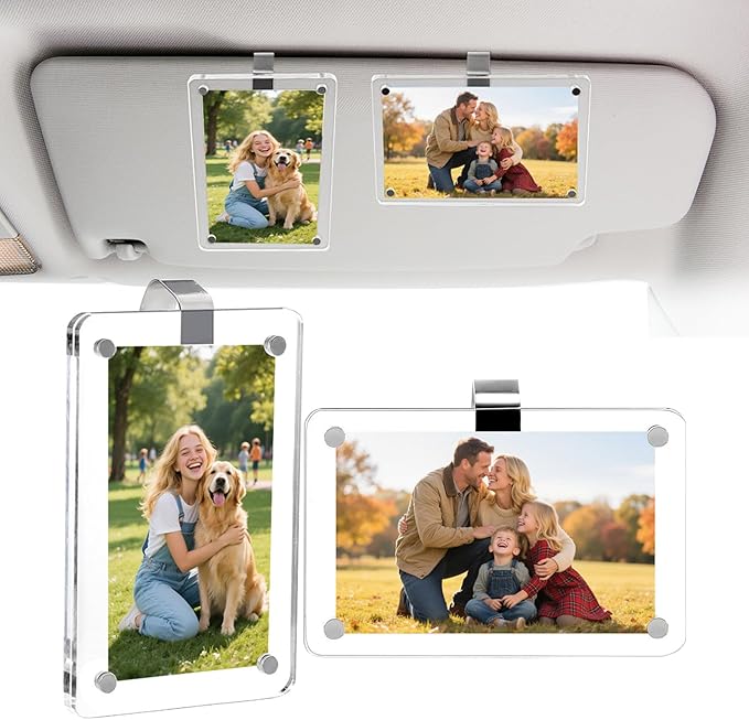 Visor clips for cars, Car picture holder.Acrylic car picture frame for car by Unknown
