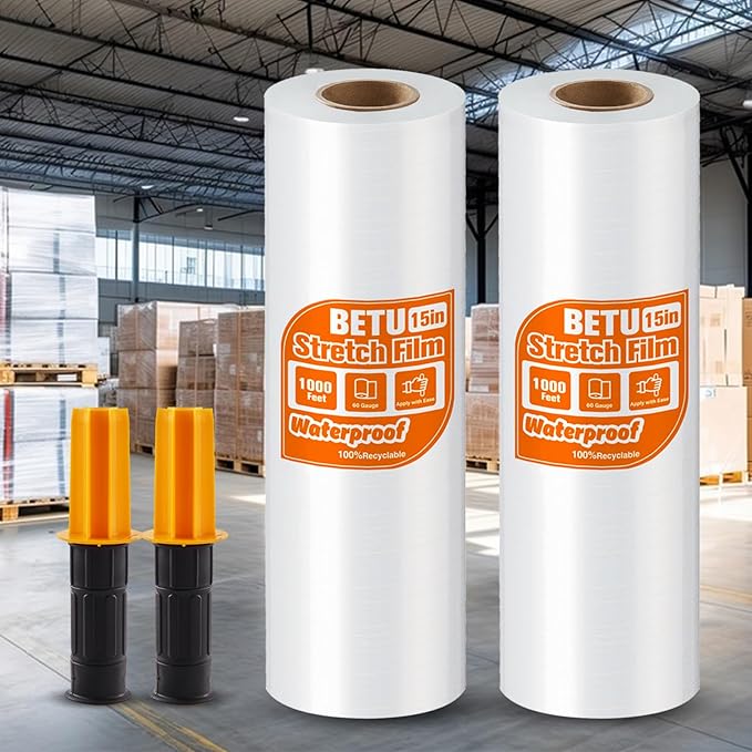 Stretch Film Shrink Wrap for Moving Supplies x 1000ft, Industrial Strength by BETU