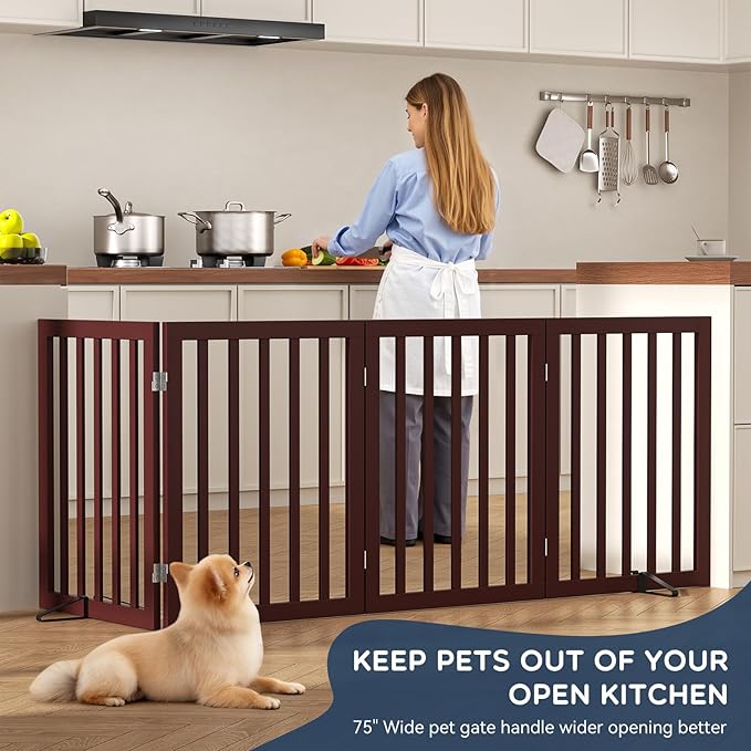Homykic Bamboo Freestanding Dog Gate, No Assembly Pet Gate Indoor, 24”H x 75”W - Image 4