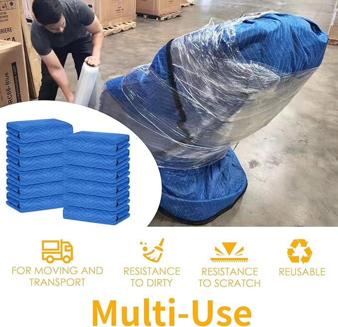 Moving Blankets 12 Packs, Extra Large 80"x72" Furniture Moving Pads, Reusable - Image 5