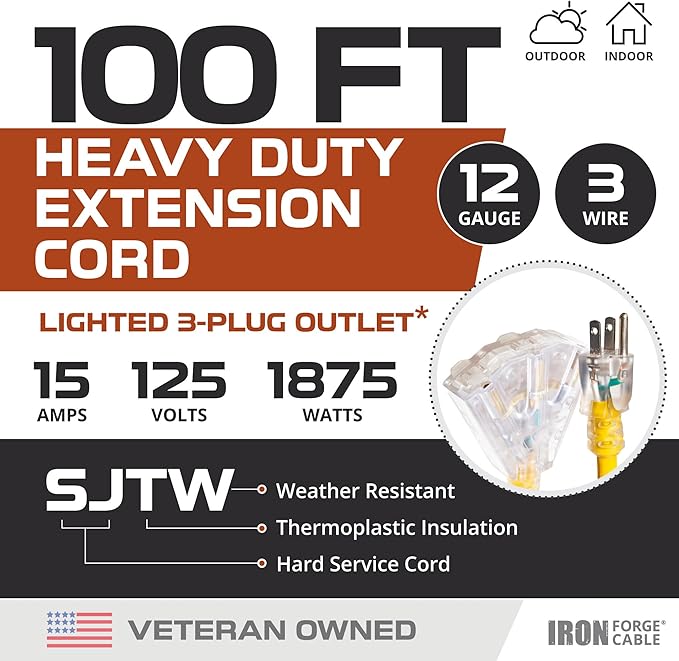 Iron Forge Cable 100ft Outdoor Extension Cord, Lighted - Image 3