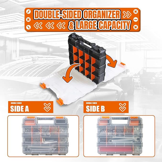 Generic Tool Box with Transparent Lid, Double Side 34-Compartments Organizer - Image 6