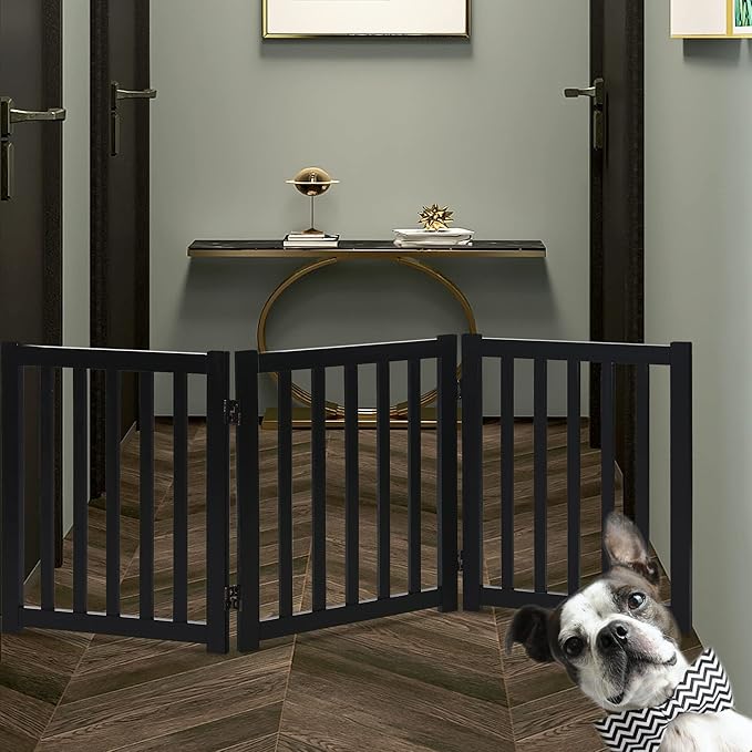 LZRS 3-Panel Wooden Free Standing Foldable Dog Gate Indoor – 24" High, - Image 8