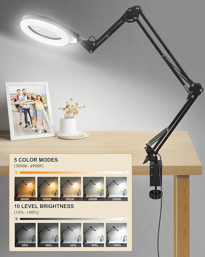 10X & 5X Magnifying Glass with Light, Ultra Long Swing Arm, 5 Colors & 10 - Image 4