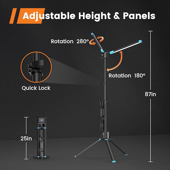10000 Lumen Work Light with Stand, GoGonova 87'' Rechargeable Dual Power Source - Image 5