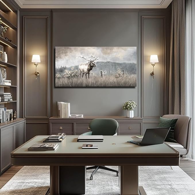 ZHENGYIN Elk & Wildflowers Canvas Wall Art, Western Deer Wildlife Meadow - Image 6