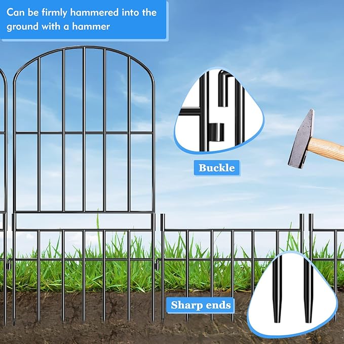 Adavin Animal Barrier Garden Fence, 15 Pack Black 12''L x 25" H no dig Fence - Image 7