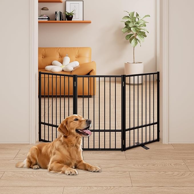 3 Panels Full Metal Freestanding Dog Gates, 60” W x 32” H Folding Pet Gate Fence - Image 3