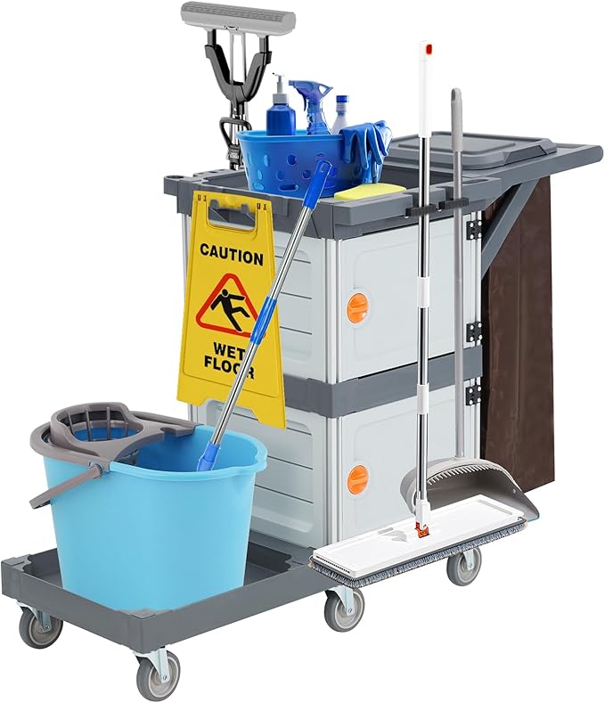 Commercial Janitorial Cart, 3-Shelf Housekeeping Cleaning Cart by Unknown