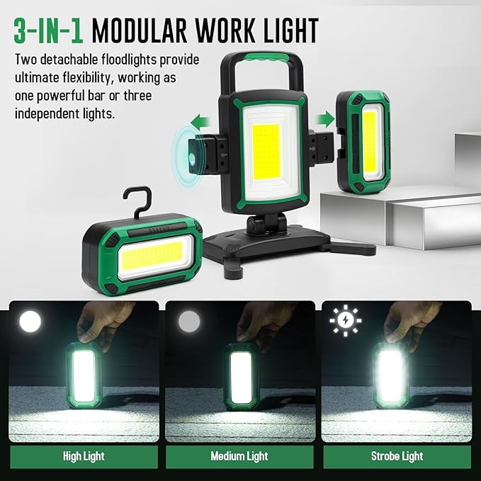 50W 5000LM Rechargeable Work Light, 3-in-1 Magnetic Work Light - Image 4