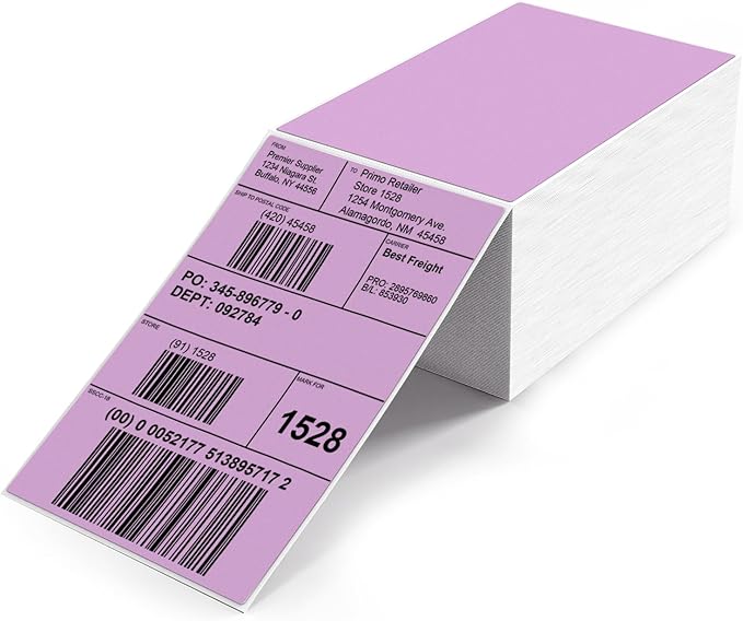 Purple Direct Thermal Labels 4 × 6 Inch Vinyl Self-Adhesive Fanfold Shipping by YIKIADA