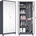 GREATMEET 72.8" H Metal Garage Storage Cabinets, Lockable Broom Closet Storage by GREATMEET