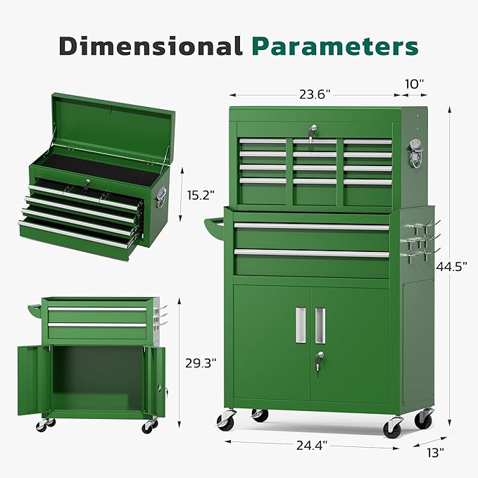 Greenvelly 8-Drawer Rolling Tool Chest, Metal Tool Chest - Image 3