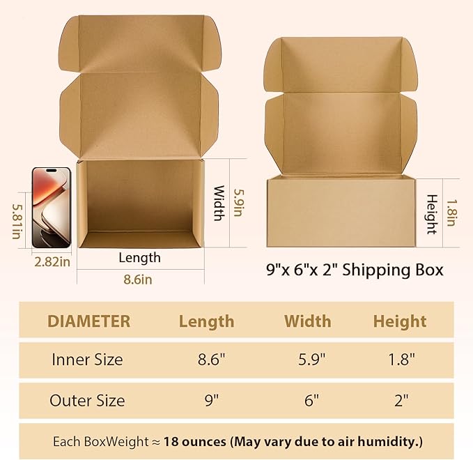 9x6x2 inches Shipping Boxes Set of 25, Small Corrugated Cardboard Box, - Image 3