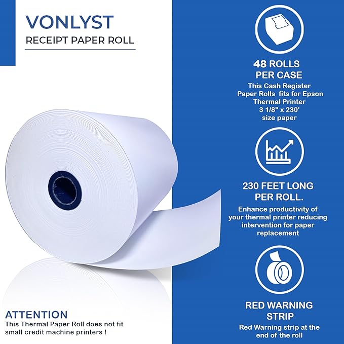 3 1/8 x 230 Thermal Paper Receipt Roll - Image 6