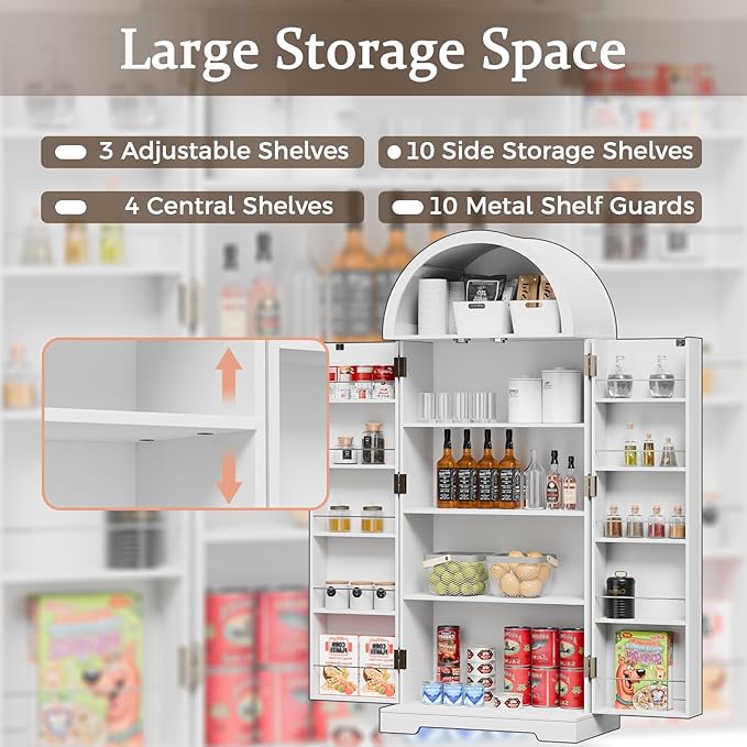 65" H Arched Kitchen Pantry Cabinet, Modern Farmhouse Storage Cupboard - Image 6