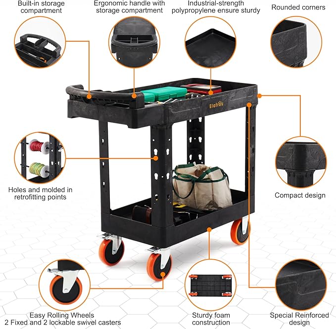 ELAFROS Heavy Duty Plastic Utility Cart 41.3 x 17 Inch - Image 3