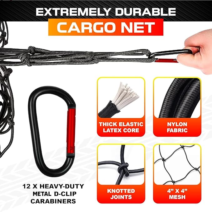 5'x7' Heavy Duty Cargo Net Stretches to 10' x 14', Extra Thick 10mm Cord Bungee - Image 4