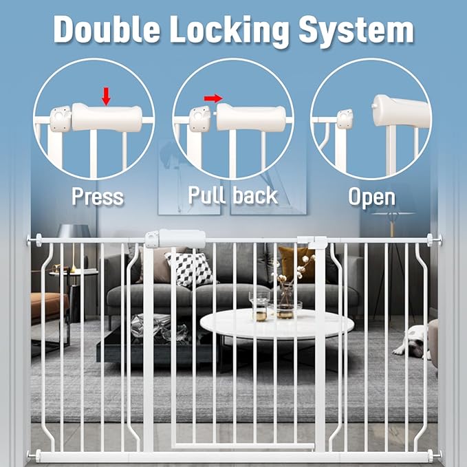 ALLAIBB Extra Wide Pressure Mount Baby Gate Auto Close White Metal Child Dog - Image 3