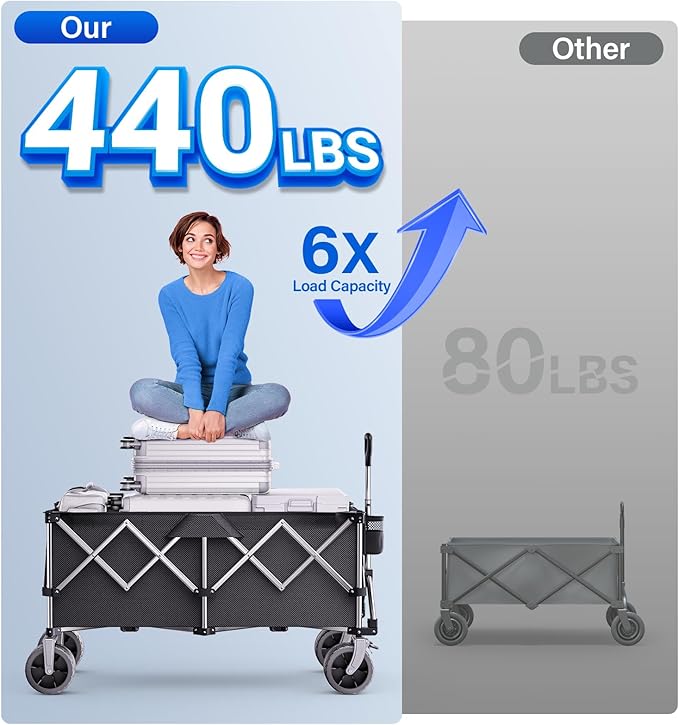 Collapsible Wagon, 440lbs Foldable Wagons Carts - Image 3