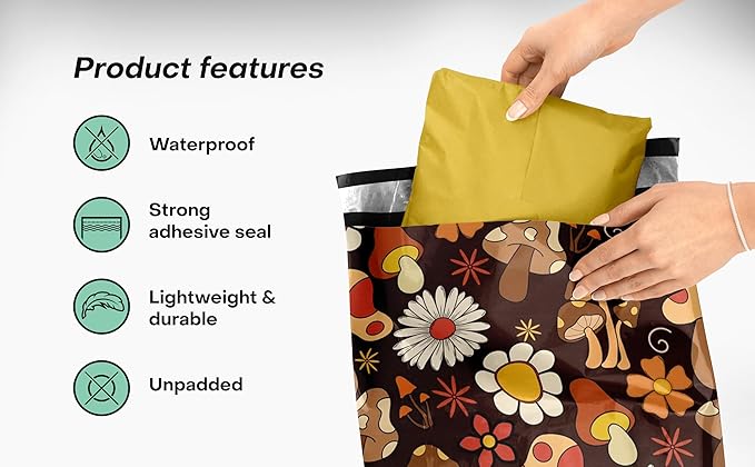 10x13 Poly Mailers – Cottagecore Mushrooms – Waterproof, Tear-Resistant - Image 3
