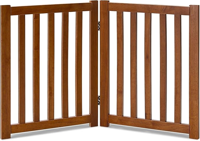 LZRS 2-Panel Wooden Free Standing Foldable Dog Gate Indoor – Solid Hardwood 24" by LZRSPET