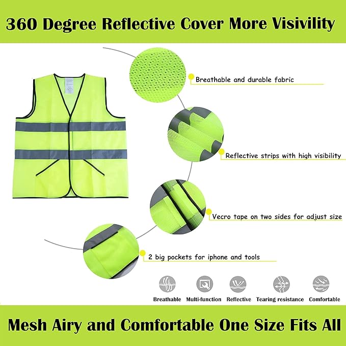 Safety Vests 10 Pack -Yellow Reflective High Visibility Construction Work Vests - Image 6