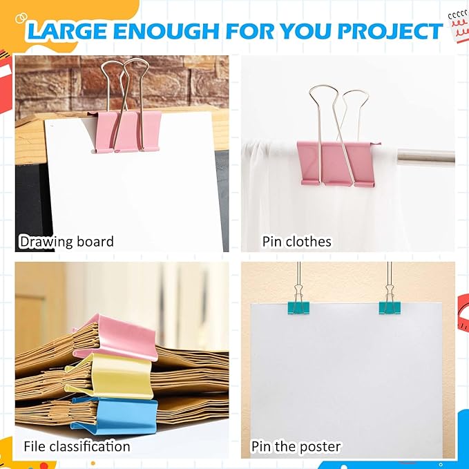 24 Pack 4 Color 3 Inch Jumbo Binder Clips, Extra Large Binder Clips Heavy Duty - Image 6