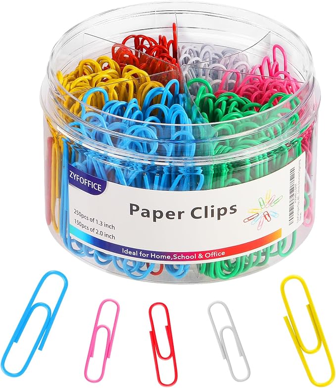 Multicolor Jumbo Paper Clips, 1.3 Inch & 2 Inch, School & Home Document by ZYFOFFICE