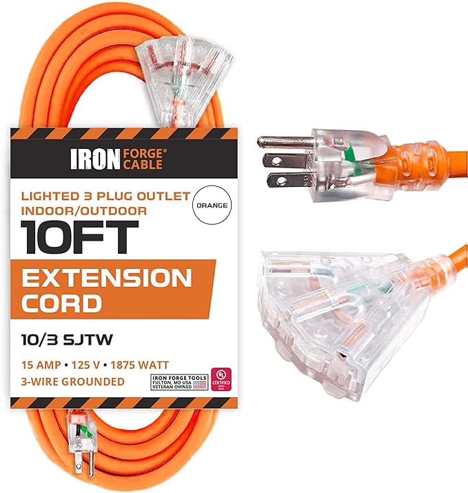 Iron Forge Cable 10 Gauge 10ft Lighted Outdoor Heavy Duty Extension Cord - 15 by IronForgeCable