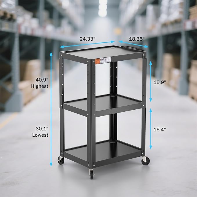 3 Shelf Metal Utility Cart - Image 3