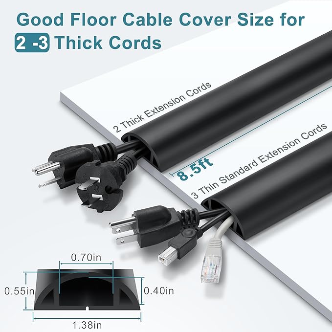 8.5FT Black Cord Cover Floor, Cord Protector, Floor Extension Cable Cover - Image 2