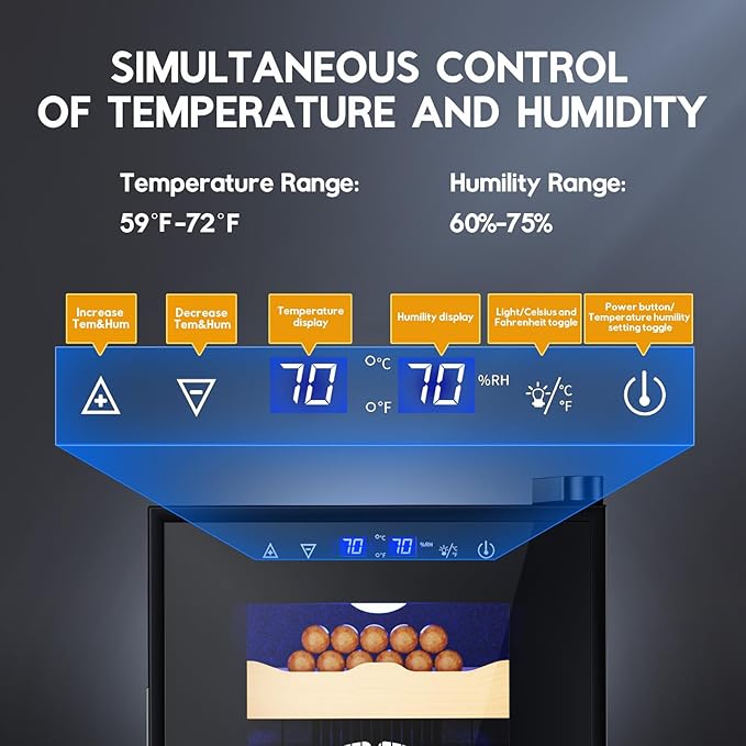 Tylza Cigar Humidor Cabinet 25L, Temp & Humidity Control Electric Humidors - Image 2