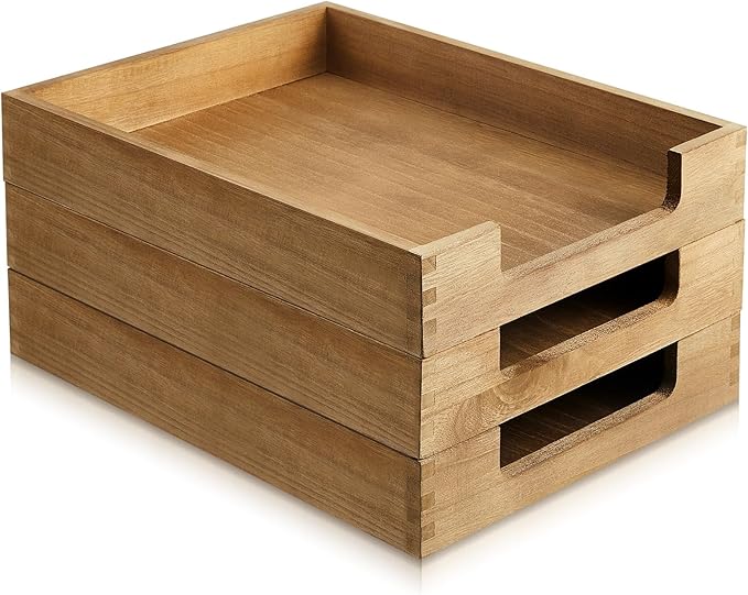 Fulmoon 3 Pcs Stackable Wood Letter Tray A4 Size Desk Tray Organizer Wooden by Fulmoon