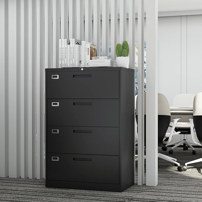 Lateral File Cabinet with Lock, 4 Drawer Large Metal Filing Cabinet, Home - Image 8