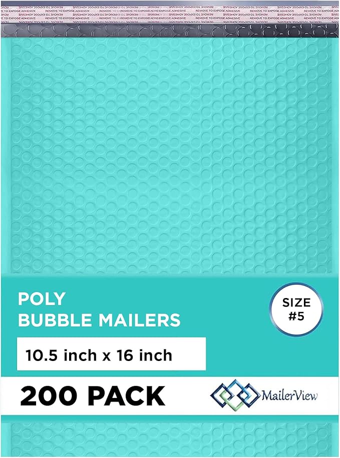 Teal 10.5x16 Inch Large Poly Bubble Mailers #5 | Padded Envelopes by MAILERVIEW