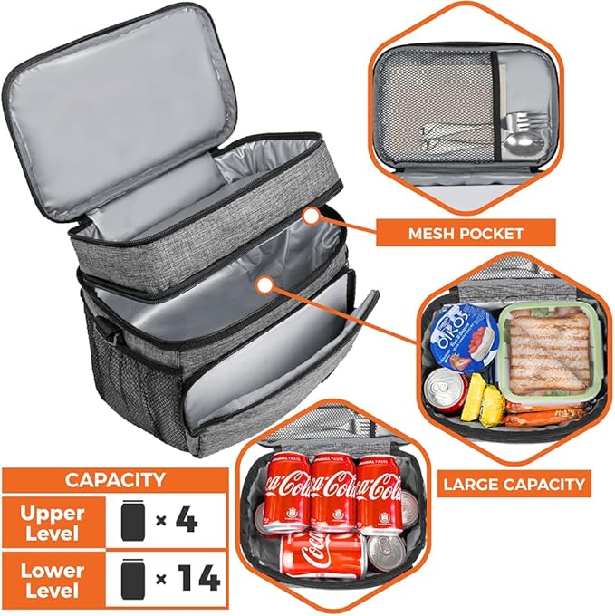opux Insulated Lunch Bag for Men Women, Large Dual Compartment Cooler Bag - Image 5